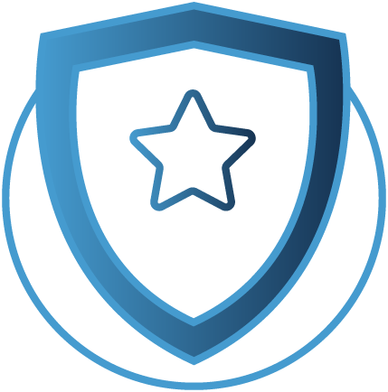 Highest security A blue shield with a star in the middle, symbolizing safety and medical expertise.